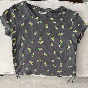 Gray Cactus Print T-Shirt